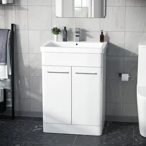 Nes Home Afern 600mm Vanity Unit Cabinet and Wash Basin White