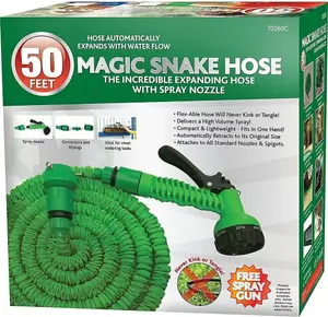 50ft Garden Snake Hose Expandable Hose Pipe Flexible Also Includes Spray Gun Nozzle & Connectors