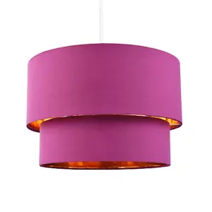 Modern Vivid Mulberry Cotton Double Tier Ceiling Shade with Shiny Copper Inner