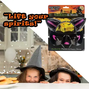 Halloween Cats Ears & Mask Set Halloween Party, Trick or Treat  Black Shiny