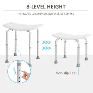 HOMCOM Aluminium Shower Stool w/ Adjustable Height Non-Slip Bath Stool White