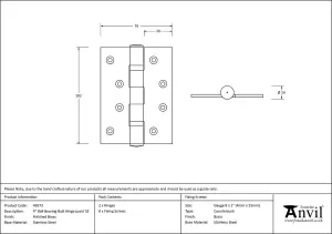 From The Anvil Polished Brass 4 Inch Ball Bearing Butt Hinge (pair) ss