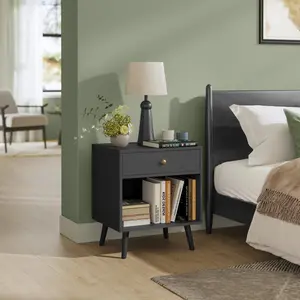 Monterey 1 Drawer Bedside Table Black