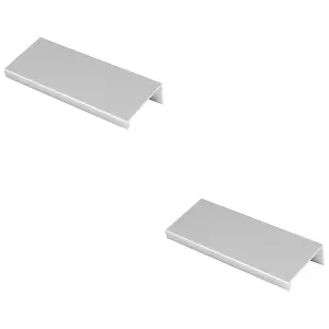 2 PACK - Square Edge Finger Pull Handle - Polished Chrome 100mm - Slim Cupboard Drawer