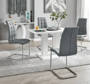 Furniturebox UK 4 Seater Dining Set - Imperia White High Gloss Dining Table and Chairs - 4 Elephant Grey Murano Chairs