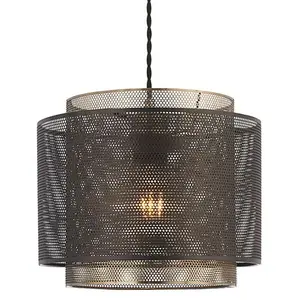 Hanging Ceiling Pendant Light 340mm Matt Black & Antique Brass Metal Mesh Shade