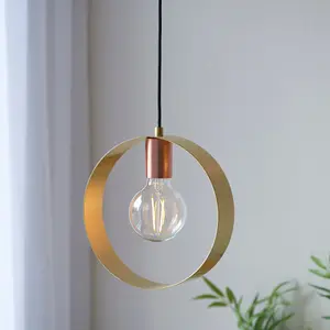 Luminosa Hoop Single Pendant Ceiling Lamp, Brushed Brass, Nickel, Copper Plate