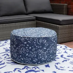 Outdoor Hampton Pouf Ottoman - Hampton Blue