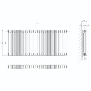 Braxton White Triple Horizontal Column Radiator - 600x1370mm