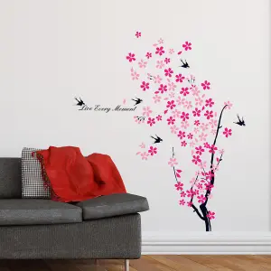 Swallows Pink Flowers Wall Stickers art Mural Children Decor Paper (Reusable) Stock Clearance