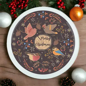 Purely Home Round Glass Christmas Birds Festive Gift - Textured Kitchen Chopping Board