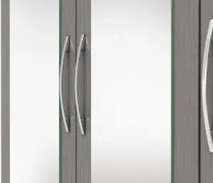 Nevada 4 Door 2 Drawer Mirrored Wardrobe in 3D Effect Grey Finish