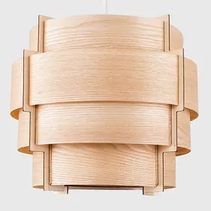 ValueLights Persia Brown Modern Wood Veneer Stepped Drum Ceiling Pendant Light Shades