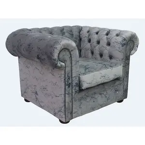 Chesterfield Low Back Club ArmChair Marble Real Velvet Fabric In Classic Style