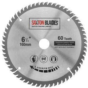 Saxton TCT Circular Saw Blade 160mm x 60 teeth x 20mm Bore & 16mm Ring