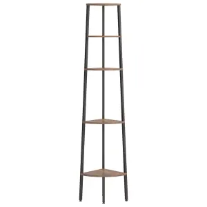 Berkfield 5-Tier Corner Shelf Dark Brown and Black 45.5x31.5x180 cm