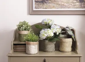 Yellow Hessian Lined Plant Pot Cover. H15 x W15 cm