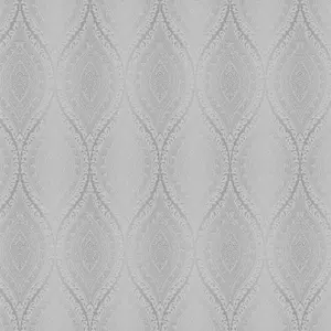 Celosi Grey Metallic effect Damask Textured Wallpaper