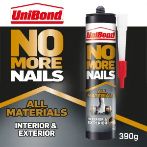 UniBond No More Nails Cartridge Interior & Exterior Water resistant Solvent-free White All materials Grab adhesive 0.39kg