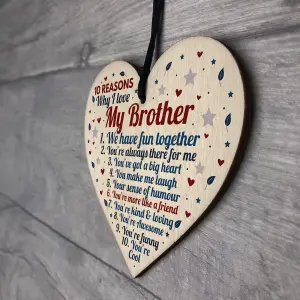 Red Ocean 10 Reasons Why I Love My Brother Wooden Hanging Heart Sign Brother Birthday Gifts From Sister