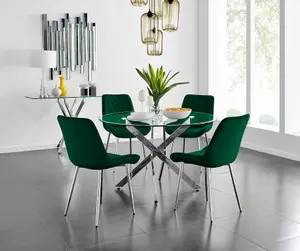 Furniturebox UK Novara 120cm Round Dining Table and 4 Green Pesaro Silver Leg Chairs