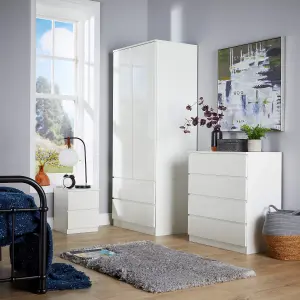 Home Source Lugano White 4 Drawer Chest of Drawers High Gloss Drawer Fronts