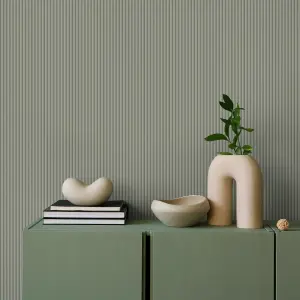 Superfresco Colours Tactile Pinstripe Sage Green Textured Wallpaper