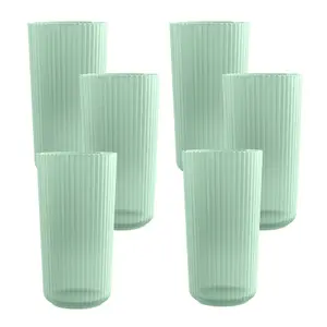 Sage Green Matte Plastic 21oz Ribbed Jumbo Drinking Cups - Set of 6