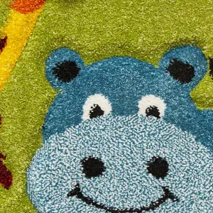 Green Kids Modern Pictorial Animal Graphics Easy to Clean Rug for Living Room Bedroom and Dining Room-60cm X 120cm