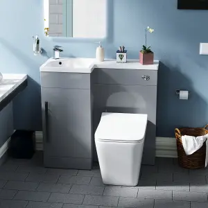 Nes Home Raven Left Hand 900mm Vanity Basin Unit, WC Unit & Elora Back to Wall Toilet Grey