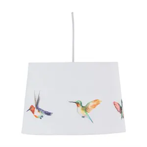 First Choice Lighting Hummingbird Bird Print Linen Easy Fit 28cm Pendant or Table Lamp Shade