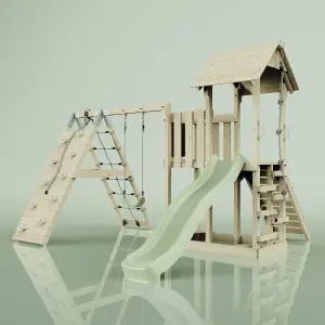 PolarPlay Balcony Tower Kids Wooden Climbing Frame with Swing and Slide - Climb & Swing Kory Sage