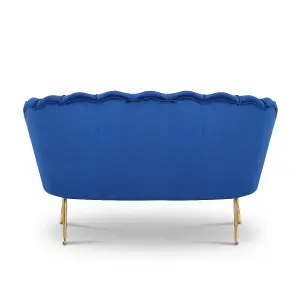 2 Seater Loveseat Small Sofa in Velvet Blue Fabric