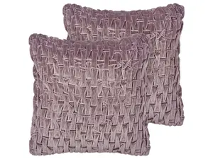 Set of 2 Cushions CHIRITA Velvet 45 x 45 cm Solid Violet