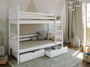 Space-Saving White Matt Bunk Bed with Storage & Foam Mattresses (H1640mm x W1980mm x D980mm)