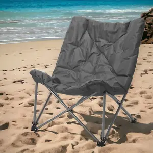 URBNLIVING 90cm Height Padded Portable Lightweight Folding Oversized Camping Chair & Bag Shoulder Strap Grey