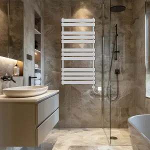 Rinse Bathrooms Flat Panel Electric Heated Towel Rail Touch Screen Timer Bathroom Radiator Prefilled Chrome 1200x600mm 600W