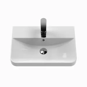 Wall Hung 2 Door Vanity Unit with Ceramic Sink - 500mm - Gloss White