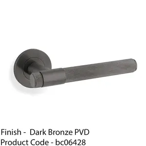 SOLID BRASS Knurled Door Handle Set - Dark Bronze Bar Lever On Round Rose