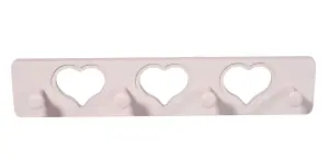 Baby Pink Heart 4 Hook rail, (L)400mm (H)12mm