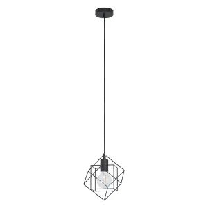 Hanging Ceiling Pendant Light Black Steel Cube Frame 1x E27 Geometric Lamp