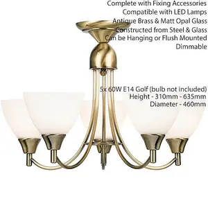 Hanging Ceiling Pendant Light ANTIQUE BRASS 5x Shade Lamp Bulb Holder Fitting