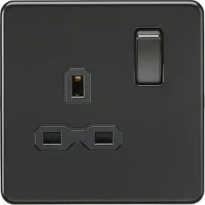 Knightsbridge Screwless Single Switched Socket 1 Gang 13A 2 Pole Matt Black - SFR7000MBB