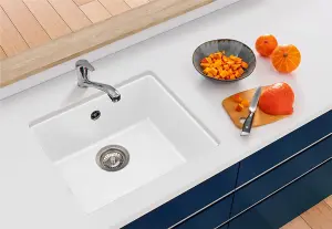 Liquida EN01WH 1.0 Bowl White Kitchen Sink, Inset or Undermount Fitting