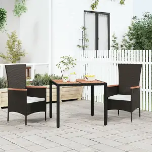 Berkfield Garden Table with Wooden Top Black Poly Rattan&Solid Wood Acacia