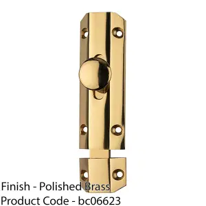 Surface Mounted Flat Sliding Door Bolt Lock 102mm x 36mm Polished Brass