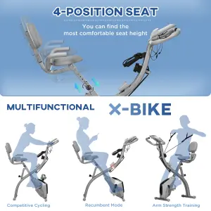 HOMCOM 2-In-1 Folding Exercise Bike with 8-Level Magnetic Resistance Grey