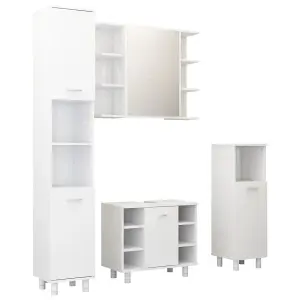 Berkfield 4 Piece Bathroom Furniture Set High Gloss White Engineered Wood