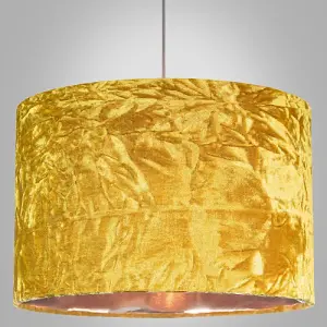 Modern Ochre/Mustard Crushed Velvet 14 Table/Pendant Shade with Copper Inner