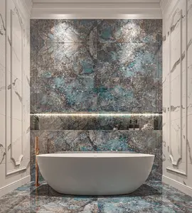 Top Ceramics Blue Marble Effect Tiles High Gloss Floor & Wall Porcelain Tile (L)120cm x (W)60cm Each box 1.44sqm